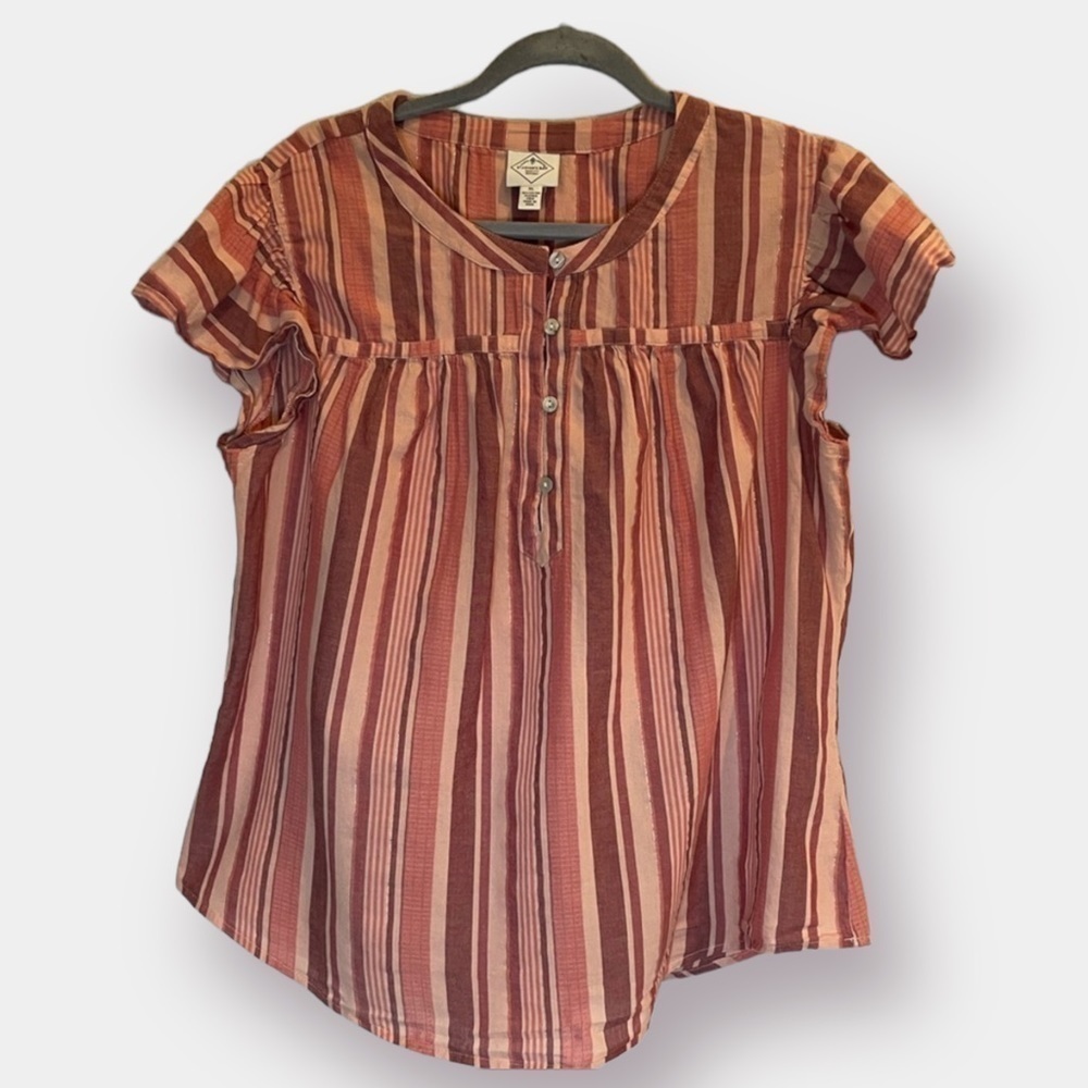 Copper Salmon Colored Blouse Top Ruffle Sleeves Girl's Size XL